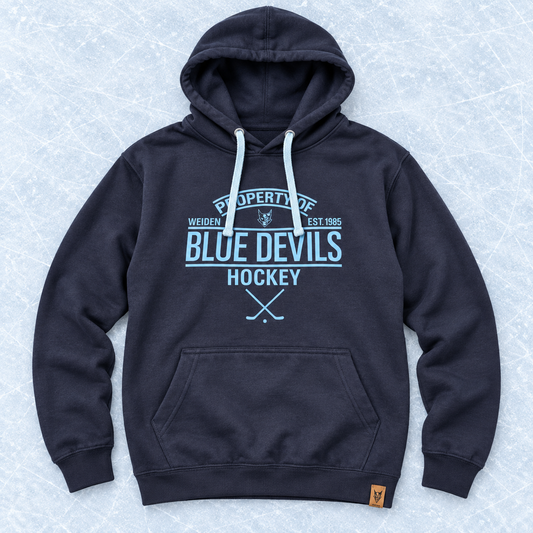 Hoodie 'Property' mit Leder-Label  Hellblau/Dunkelblau