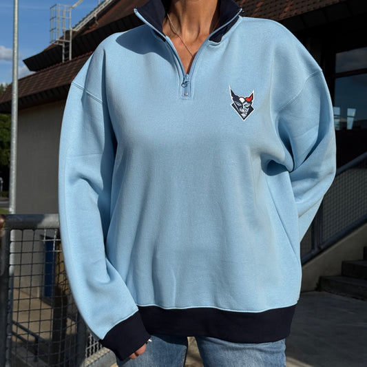 Half Zip Sweater gestickt hellblau